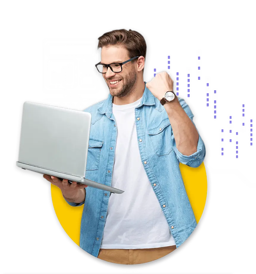 hombre con laptop en la mano webstore